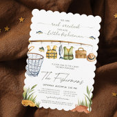 リール励起水彩魚釣りベビーシャワー 招待状