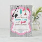 リール励起魚釣りピンクベビーシャワー招待状 招待状 (スタンド正面)