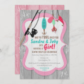 リール励起魚釣りピンクベビーシャワー招待状 招待状 (正面/裏面)
