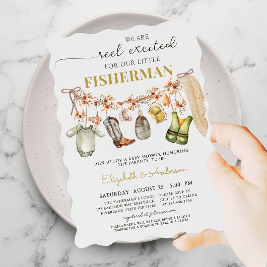 リール励起魚釣りベビーシャワー 招待状