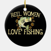 リール女性愛魚釣りおもしろいアングラー女性デザイン セラミックオーナメント (裏面)