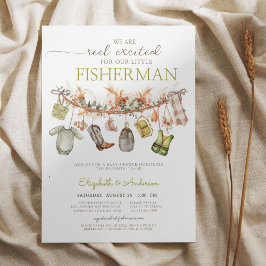 リール素朴魚釣りベビーシャワー 招待状
