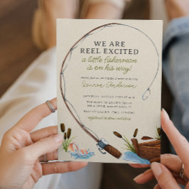 リール興奮した漁師の水の色ベビーシャワー 招待状