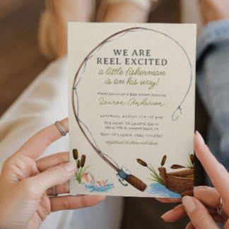 リール興奮した漁師の水の色ベビーシャワー 招待状