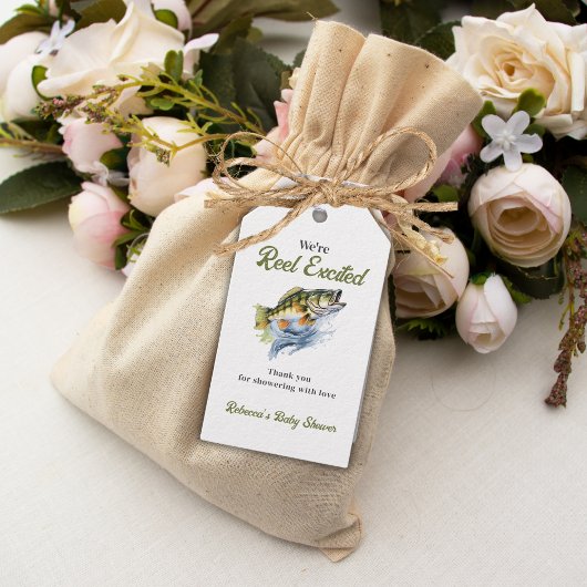 リール興奮の大きな魚の漁師の赤ちゃんシャワー ギフトタグ