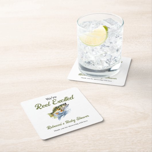 リール興奮の大きな魚の漁師の赤ちゃんシャワー スクエアペーパーコースター (インサイチュ)