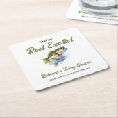 リール興奮の大きな魚の漁師の赤ちゃんシャワー スクエアペーパーコースター (アングル)