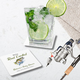 リール興奮の大きな魚の漁師の赤ちゃんシャワー スクエアペーパーコースター