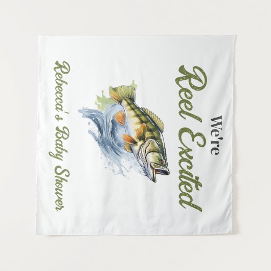 リール興奮の大きな魚の漁師の赤ちゃんシャワー タペストリー (正面(横))