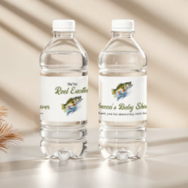 リール興奮の大きな魚の漁師の赤ちゃんシャワー ペットボトルラベル