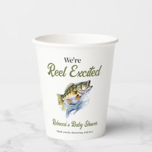 リール興奮の大きな魚の漁師の赤ちゃんシャワー 紙コップ (正面)