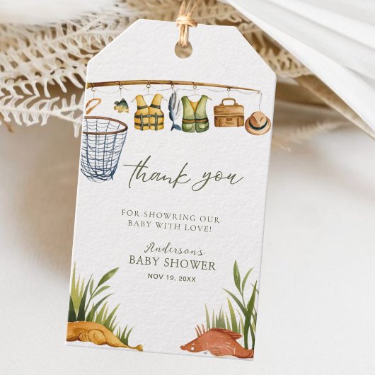 リール興奮の小さな漁師の赤ちゃんシャワー ギフトタグ