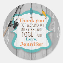 リール興奮魚釣りありがとうベビーシャワーラベル ラウンドシール