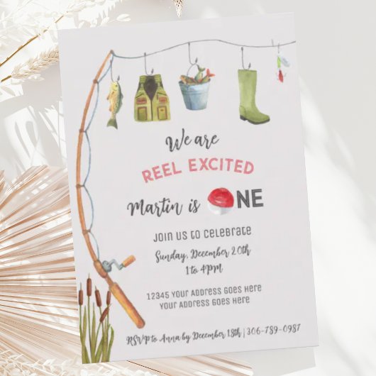 リール・エクサイテッド・フィッシング・ファースト・バースデー招待状 招待状