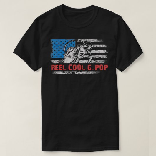リールGPopカッコいいアメリカ国旗魚釣りギフト Tシャツ (デザイン正面)