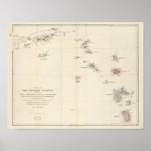 リーワード諸島の地図 ポスター