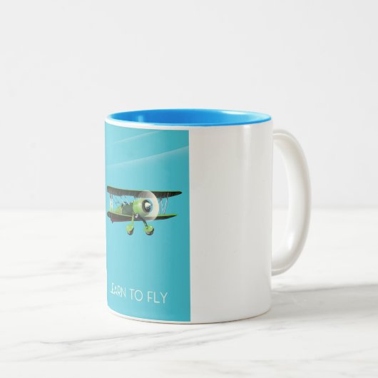リーントゥフライヴィンテージ飛行機ポスター ツートーンマグカップ (正面右)