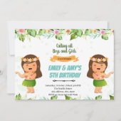 ルアウの女の子たちまたは双子の合同誕生日パーティー 招待状 (正面)