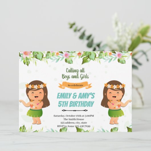 ルアウの女の子たちまたは双子の合同誕生日 招待状 (スタンド正面)
