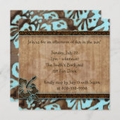 ルアウパーティー招待状 ハイビスカス ブルー ブラウン 招待状 (正面/裏面)