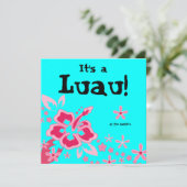 ルアウパーティー招待 ハイビスカス 花 ピンク 青 招待状 (スタンド正面)