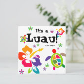ルアウパーティー ハイビスカスの花 カメ カラフル 招待状 (スタンド正面)