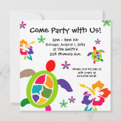 ルアウパーティー ハイビスカスの花 カメ カラフル 招待状 (裏面)