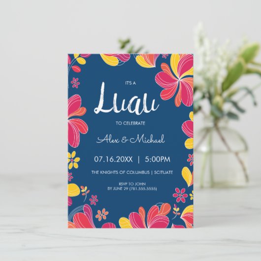 ルアウ招待状 - ハワイアントロピカルパーティー招待状 招待状 (スタンド正面)