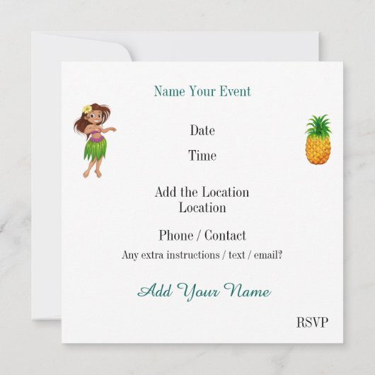 ルアウ招待状 招待状 (裏面)