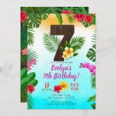 ルアウ誕生日パーティー、7歳の誕生日招待状 招待状 (正面/裏面)