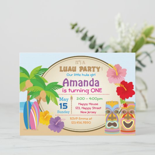 ルアウ誕生日招待状 招待状 (スタンド正面)