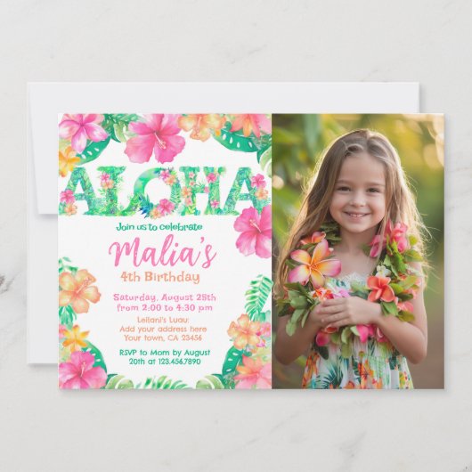 ルアウ誕生日 招待状 (正面)