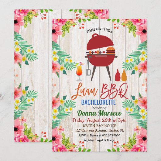 ルアウ アロハ BBQ トロピカル ブラコン ご招待 招待状 (正面/裏面)