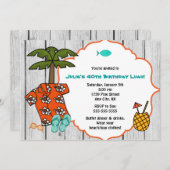 ルアウ ハワイアン バースデー パーティー ビーチ セレブレーション 招待状 (正面/裏面)