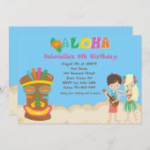 ルアウ(ハワイ式宴会)とキッズアンドティキ誕生日招待状 招待状 (正面/裏面)