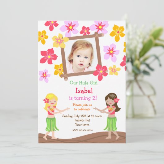 ルアウ（ハワイ式宴会）のハワイのビーチの写真の誕生日の招待状 招待状 (スタンド正面)