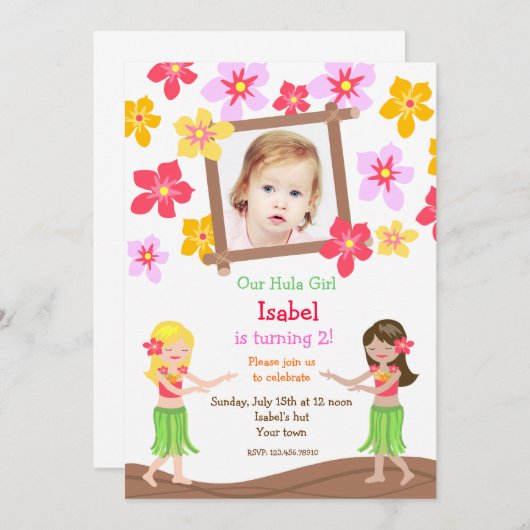 ルアウ（ハワイ式宴会）のハワイのビーチの写真の誕生日の招待状 招待状 (正面/裏面)
