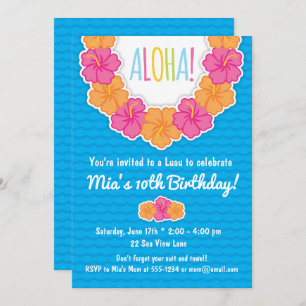 ルアウ（ハワイ式宴会）のバースデーパーティ招待状 招待状