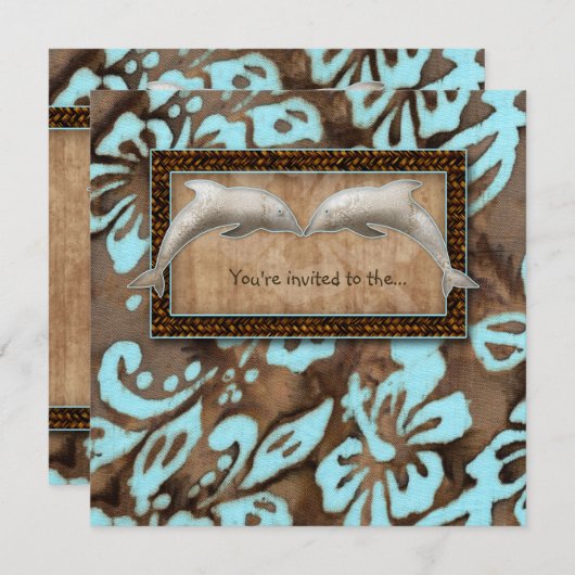 ルアウ(ハワイ式宴会)のパーティの招待状のイルカのビーチ結婚式の青 招待状 (正面/裏面)