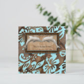 ルアウ（ハワイ式宴会）のパーティの招待状のイルカのビーチ結婚式の青 招待状 (スタンド正面)