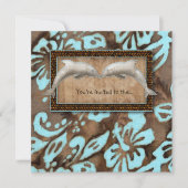 ルアウ(ハワイ式宴会)のパーティの招待状のイルカのビーチ結婚式の青 招待状 (正面)