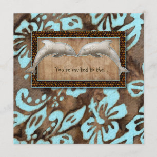 ルアウ（ハワイ式宴会）のパーティの招待状のイルカのビーチ結婚式の青 招待状