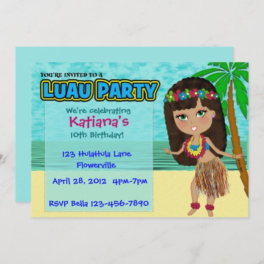 ルアウ(ハワイ式宴会)のパーティーのカスタムの招待状 招待状 (正面/裏面)