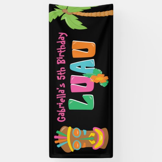 ルアウ（ハワイ式宴会）のパーティーのTikiのカラフルでパーソナライズな旗 横断幕 (縦)