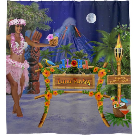 ルアウ(ハワイ式宴会)のパーティー シャワーカーテン (正面)