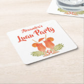 ルアウ(ハワイ式宴会)のパーティー、ルアウ(ハワイ式宴会)、熱帯飲み物、Mai Tais スクエアペーパーコースター (アングル)