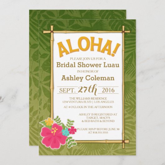 ルアウ（ハワイ式宴会）のブライダルシャワーの招待状 招待状 (正面/裏面)