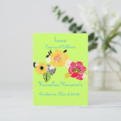 ルアウ(ハワイ式宴会)の卒業への招待トロピカルカラー インビテーションポストカード (スタンド正面)