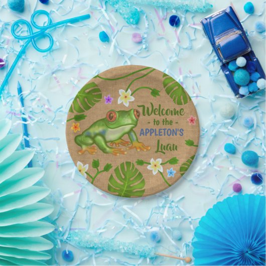 ルアウ(ハワイ式宴会)の夏のパーティーの熱帯カエルのハワイのビーチのおもしろい ペーパープレート (パーティー)