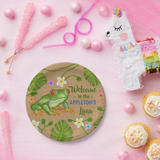 ルアウ(ハワイ式宴会)の夏のパーティーの熱帯カエルのハワイのビーチのおもしろい ペーパープレート (パーティー)